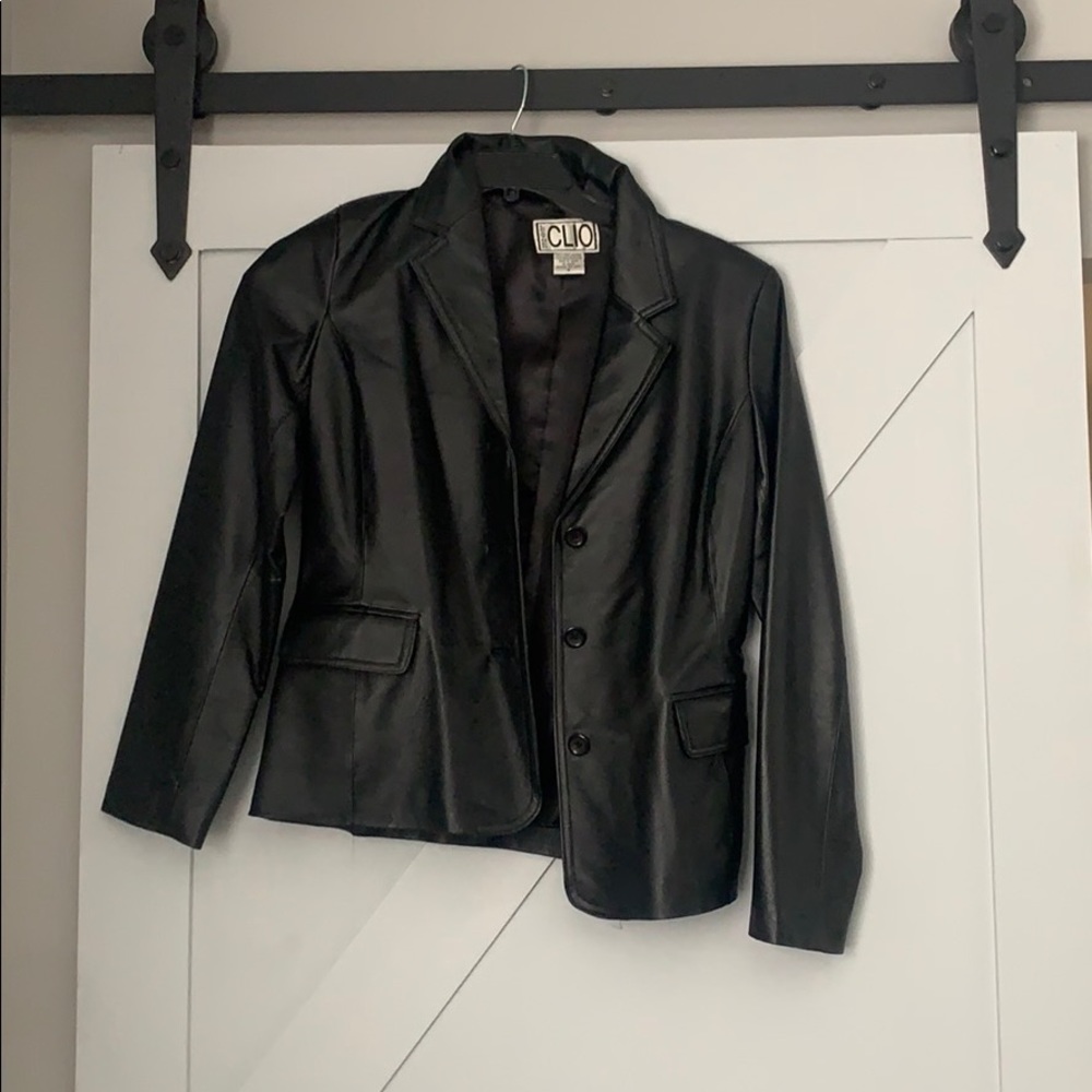 Free shipping Vintage leather CLIO size 8 jacket.